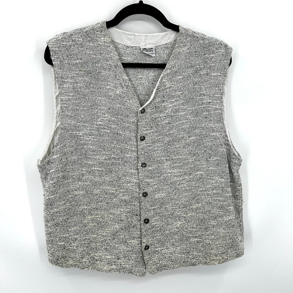CP SHADES Women's Vintage Black White Textured Button Up Vest Top Size Large